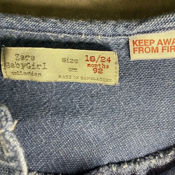 ZARA Blue Baby Girl Denim Ruffle Tunic Dress 18–24 Months Chambray - Picture 4 of 7